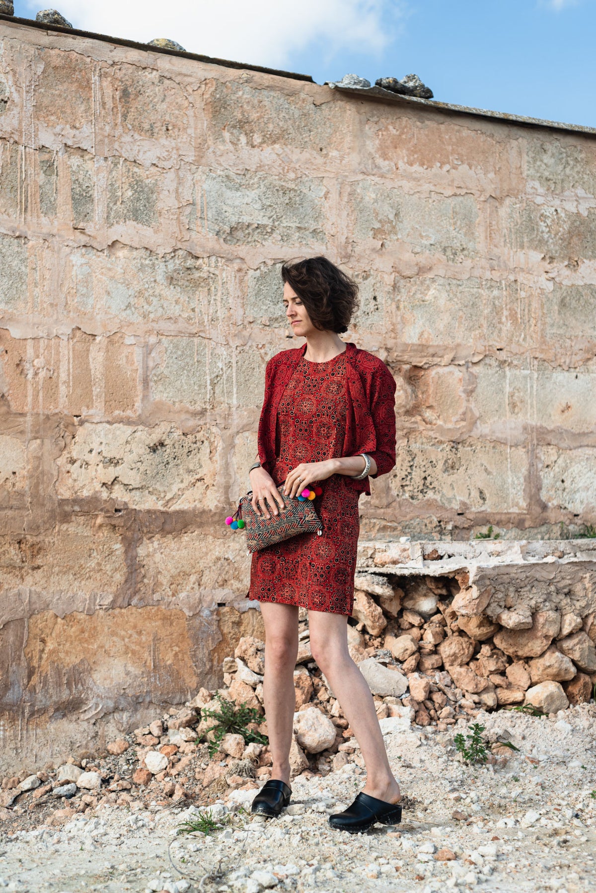 Red Ajrakh Jackie Dress
