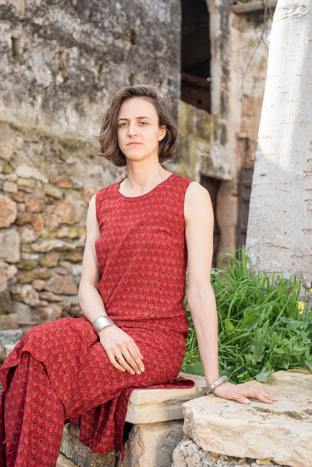 Red Ajrakh Long Sleeveless Kurta