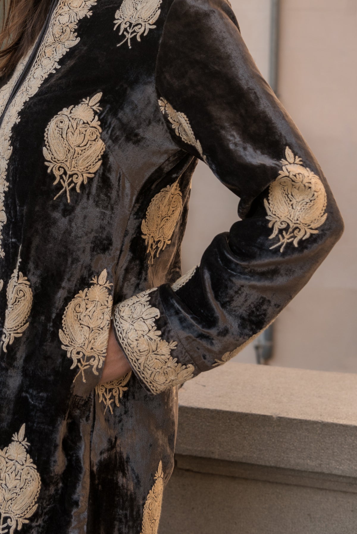 Embroidered Velvet Coat