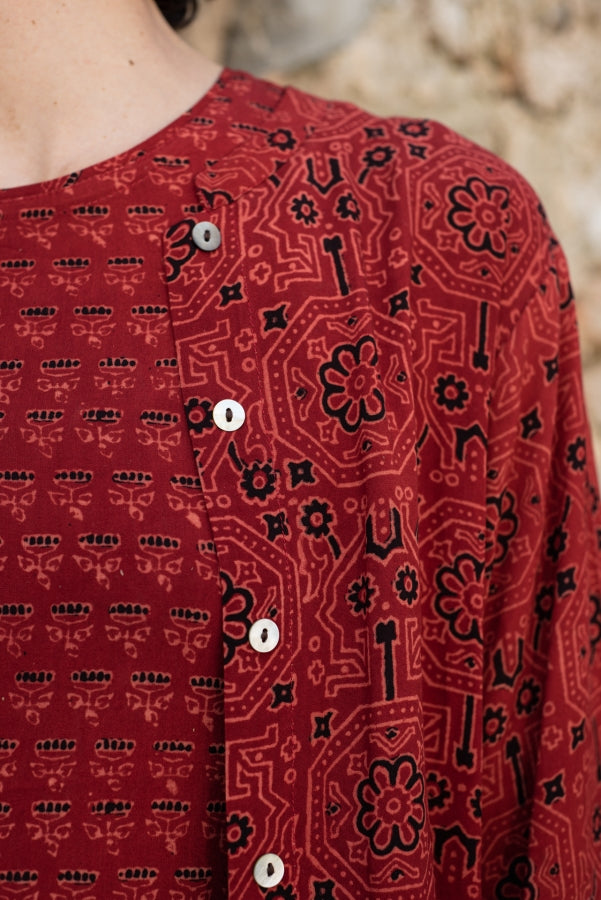Red Ajrakh Long Buttondown Shirt